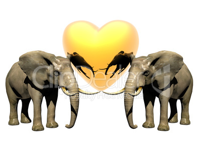 two 3d elephant with red heart