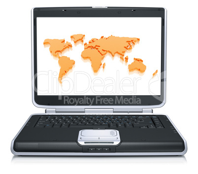 model of the geographical world map on laptop screen