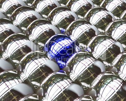 one blue ball among silver balls
