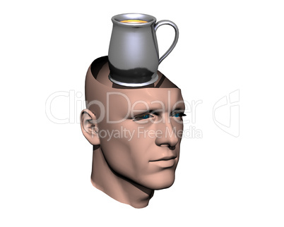 3D men cracked head with cup