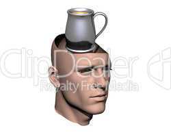 3D men cracked head with cup