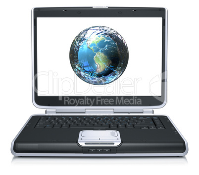 model of the earth on laptop screen isolated on a white