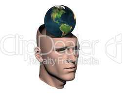 3D men cracked head with earth