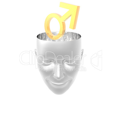 golden mars simbol in girl head isolated on a white