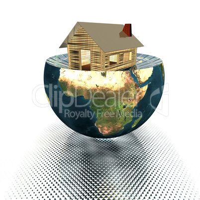 house model on the half of the earth