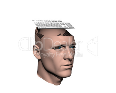 3D men cracked head with keyboard