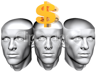 3D man heads with us dollar sign