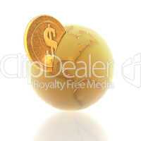 coins with 3D globe isolated on a white