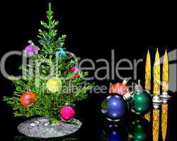 christmas tree ornaments balls and candles