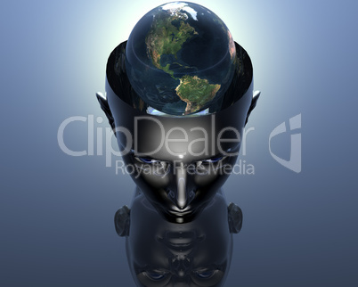 3D earth in 3D girl head