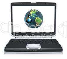 model of the earth on laptop screen isolated on a white