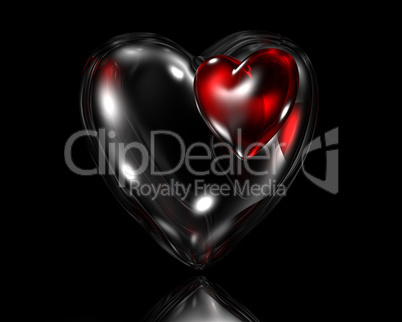double red and black glass love heart