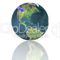 earth with blue pushpin isolated on white