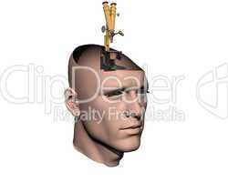 3D men cracked head with microscope