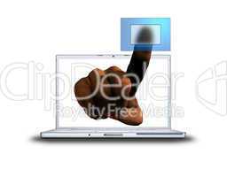 3D finger pushing transparent button from laptop
