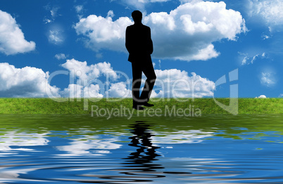 man silhouette on the grass