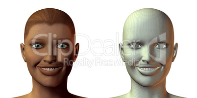 3D girl face with emotion