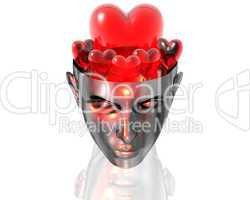 3D hearts in 3D cyborg girl head