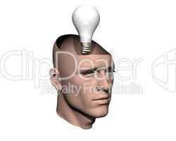 3D men cracked head with lamp