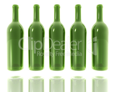 5 green glass bottles