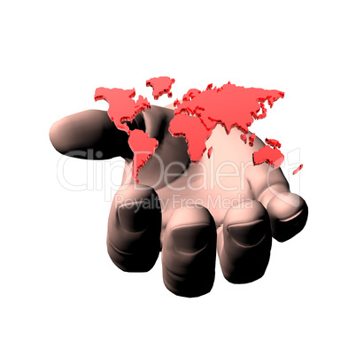 world map in 3d hand isolated on a white