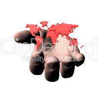 world map in 3d hand isolated on a white