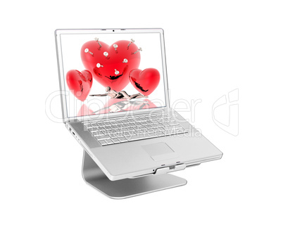 Laptop with 3d hearts