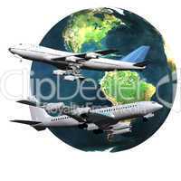 airliner with a globe