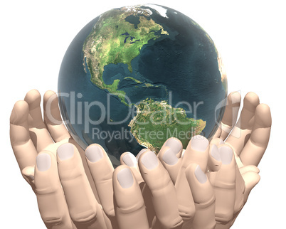 earth in hands isolated on white