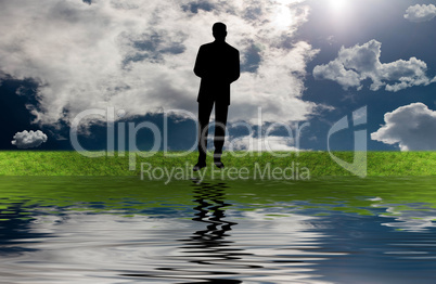 man silhouette on the grass