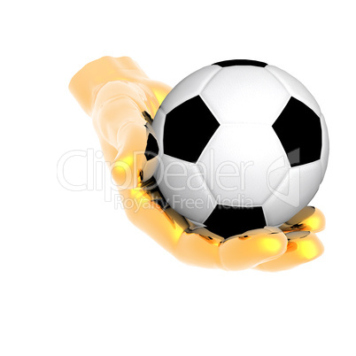3d Soccer ball in hands isolated on a white