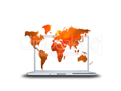 3D world map textured on laptop screen