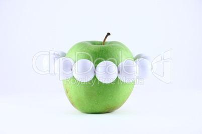 Green apple with a white beads