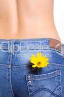 Female jeans with flower in pocket