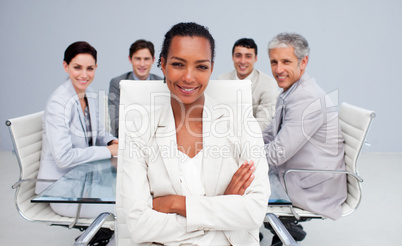 Happy Afro-American businesswoman in a meeting