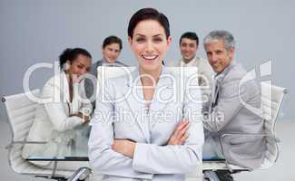 Happy businesswoman smiling in a meeting