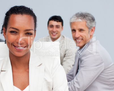 Portrait of a beautiful Afro-American businesswoman smiling in a