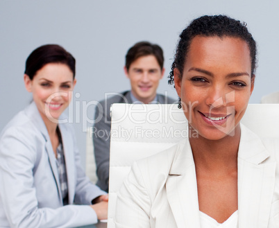 Portrait of a beautiful Afro-American businesswoman in a meeting