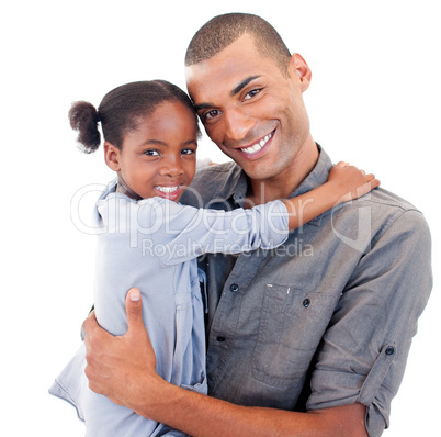 Afro-American father holding her little daughter