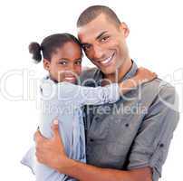 Afro-American father holding her little daughter
