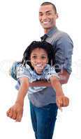 Afro-American father playing woth his son