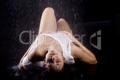 young girl under shower
