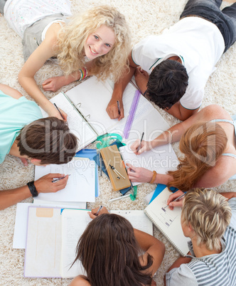 Teens doing homework together