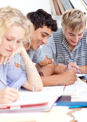 Teenagers studying in the library