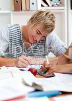 Teen guy studying in the library