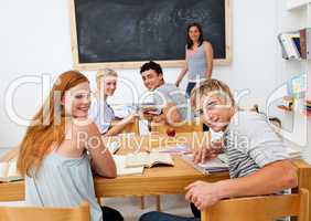 Teenagers studying in the high school