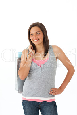 Smiling teen girl with shopping bags