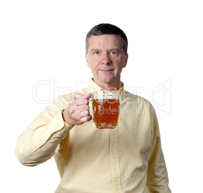 Middle aged man with pint of beer