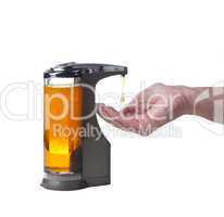 Soap being dispensed into hand