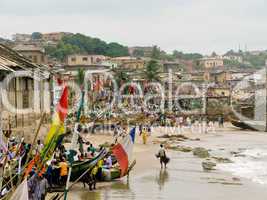 Boats on the beach on Cape Coast in Ghana